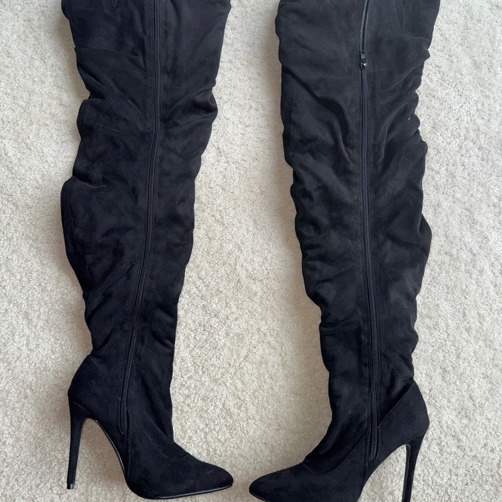 Fashion Nova Black Over-the-Knee Boots with Stiletto Heel